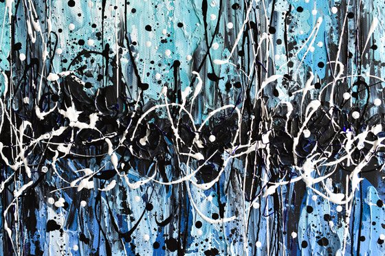 Aqua Blue Horizon - Original Abstract Painting, Palette Knife Art