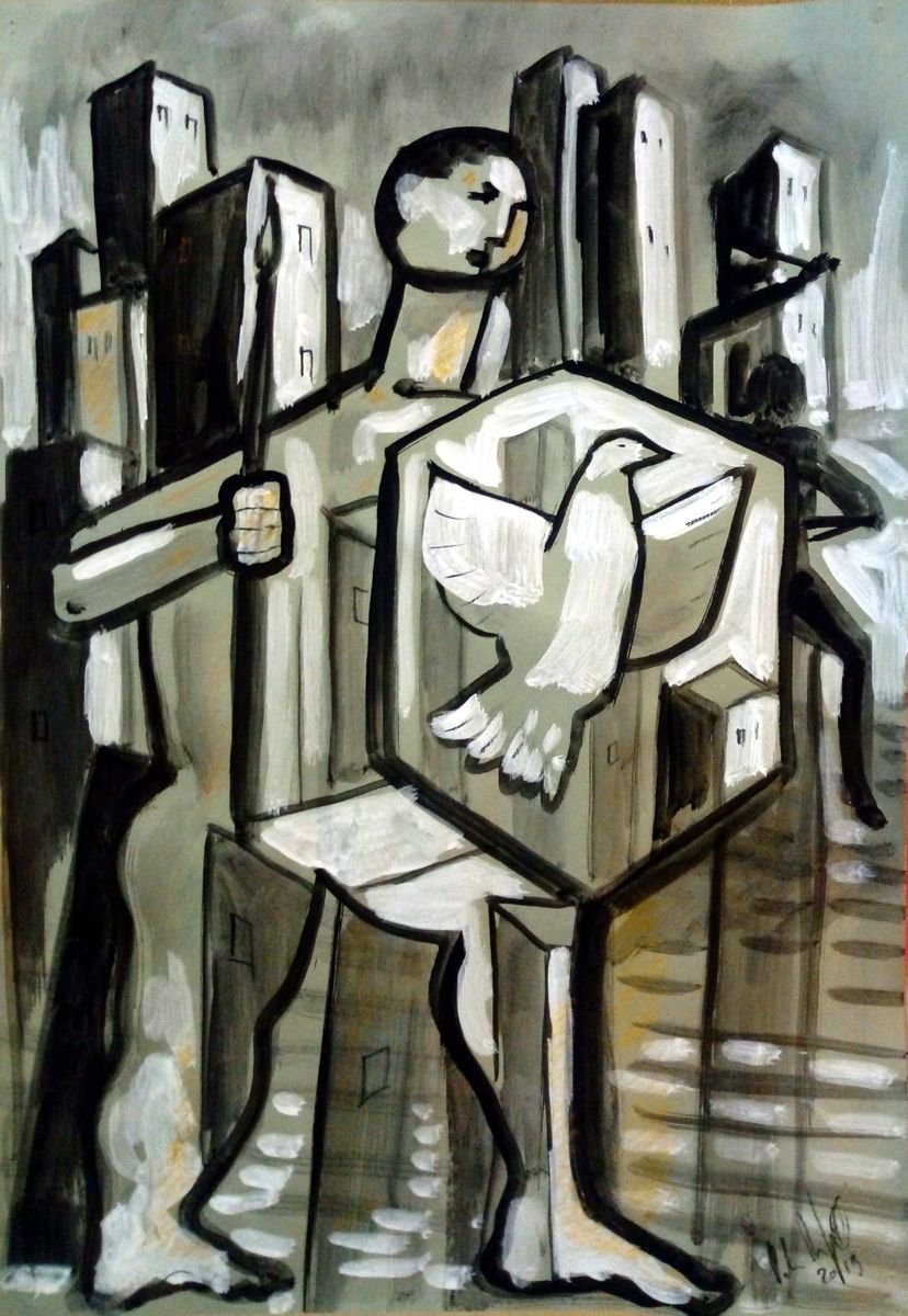 Naive Portrait Painting By Paolo Beneforti, 14 X 20", From Picasso