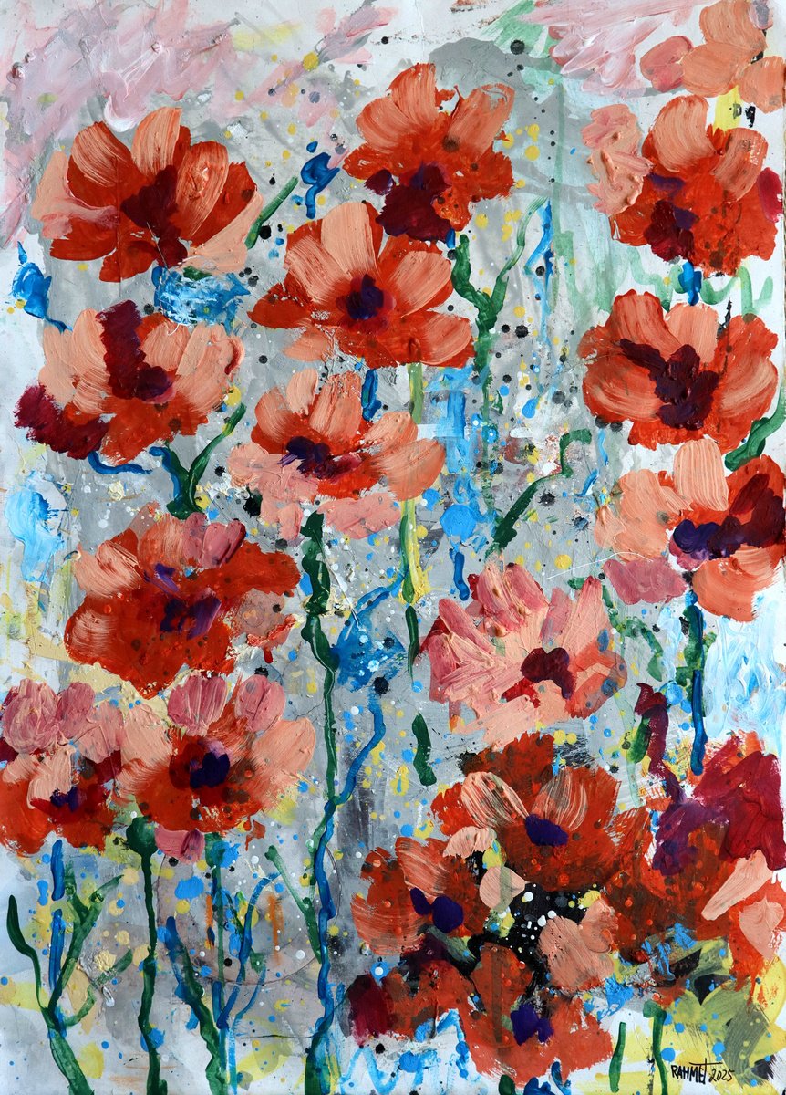 Impressionistic Botanical Acrylic Painting By Rakhmet Redzhepov, 17 X 23", Fantasy With Flowers 275, Original Artwork