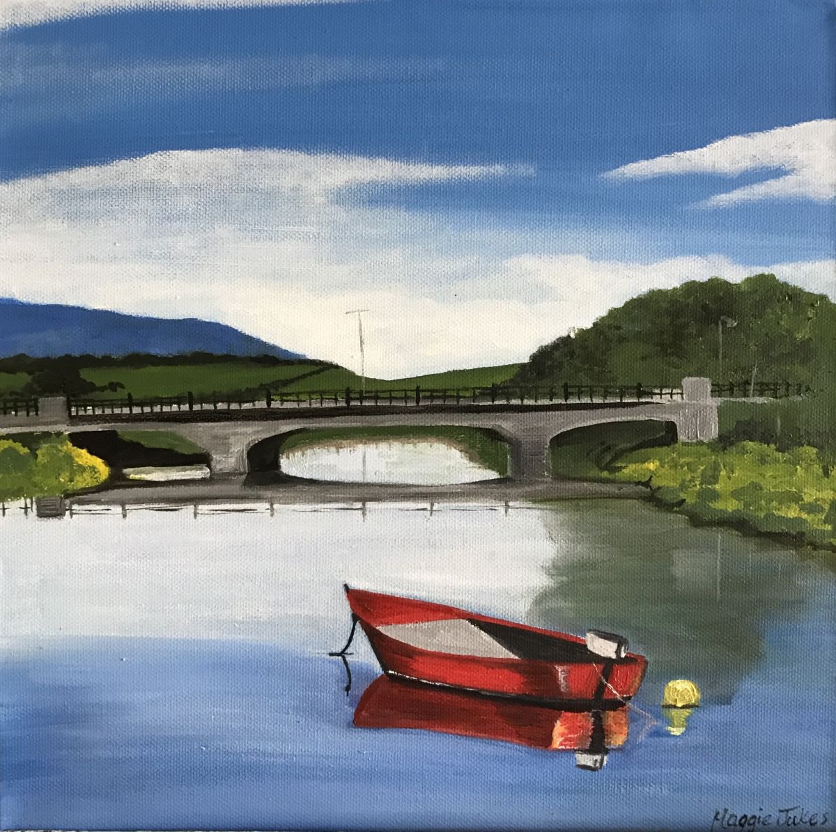 Red Boat - Bonmahon By Maggie Jukes, 12 X 12, Artwork For Sale On Artfinder