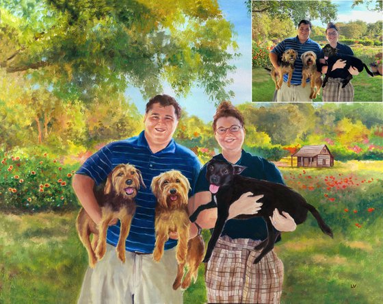 Personalized dog and owner oil portrait