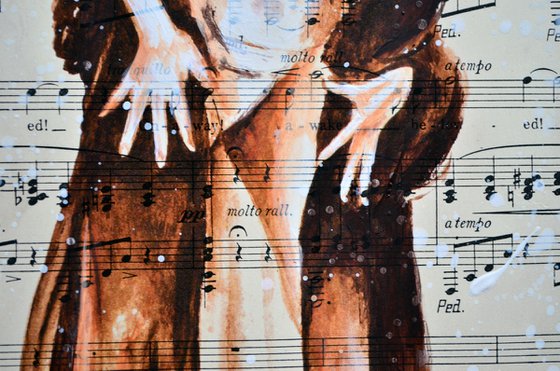 Nude 4 - Feel The Power - Collage Art on Vintage Music Sheet Page
