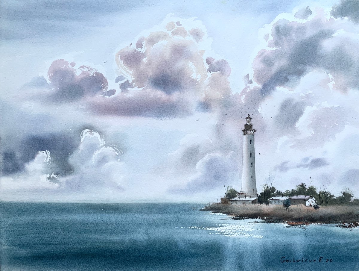 Lighthouse and Clouds by Eugenia Gorbacheva