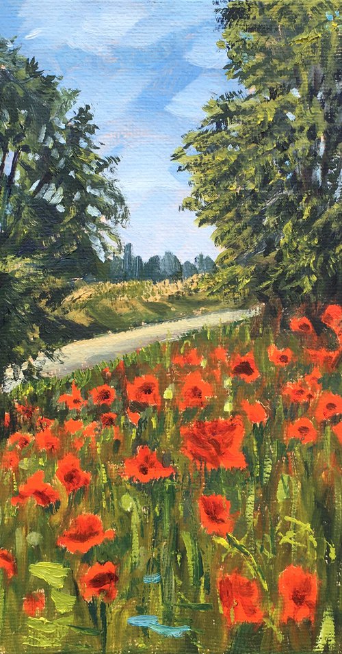 Landscape with poppies 2 by Elena Sokolova