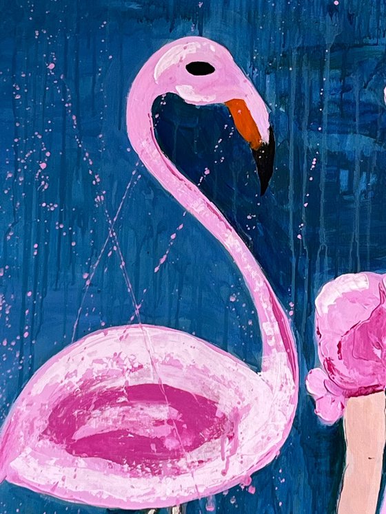 Girl Flamingo Painting