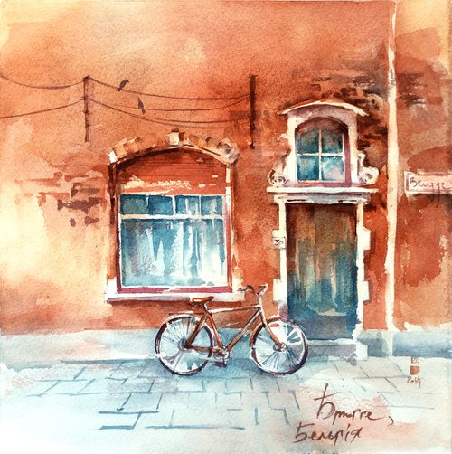 Original watercolor painting "Fabulous windows and doors of the city of Bruges" by Ksenia Selianko