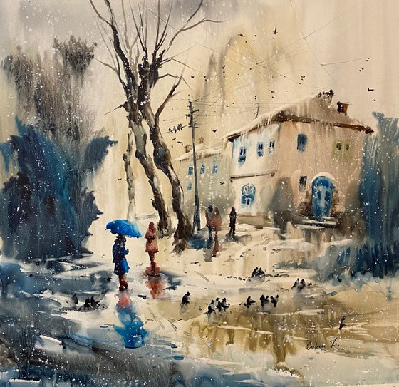 Watercolor “Winter day” perfect gift