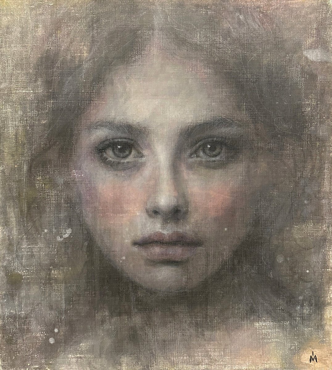 Surrealistic Portrait Painting By Margarita Ivanova, 18 X 20", Moon, Original Artwork