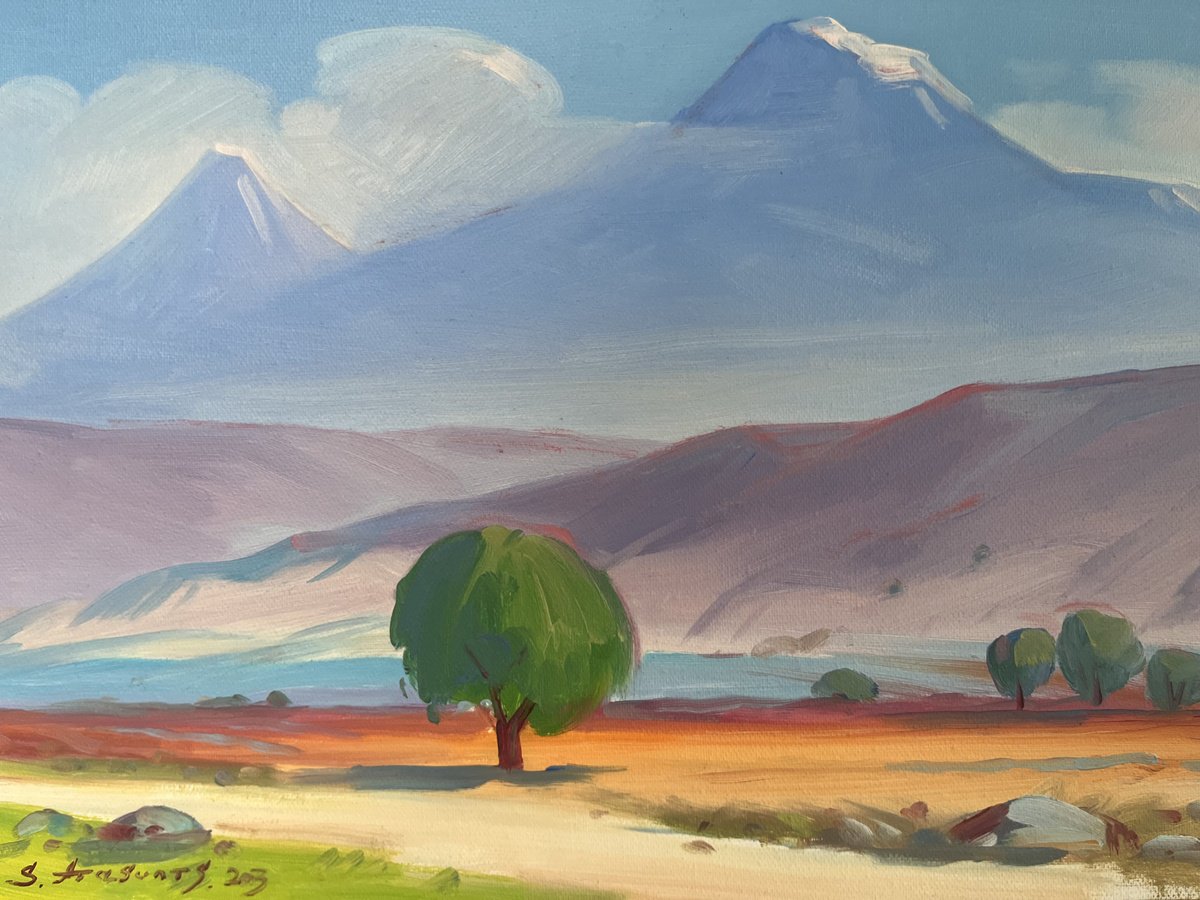 Impressionistic Landscape Oil Painting By Samvel Atasunc, 16 X 12", Armenian Highlands, Original Artwork