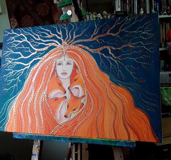 Fox Goddess - Goddess Art - Fox Painting - Mystical Art - Pagan Art - Goddess