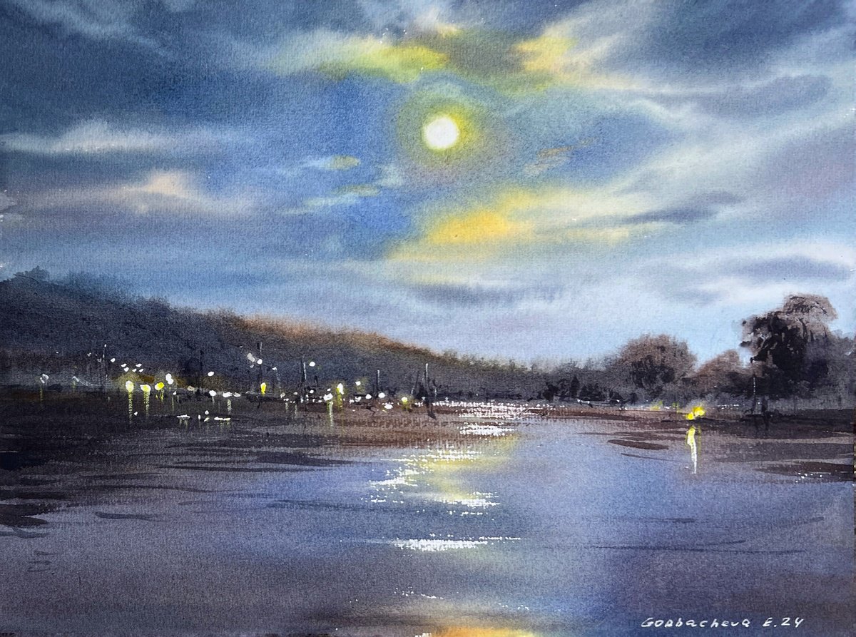 Impressionistic Watercolour , In The Moonlight #2 By Eugenia Gorbacheva, 12 X 9, Artwork For Sale On Artfinder
