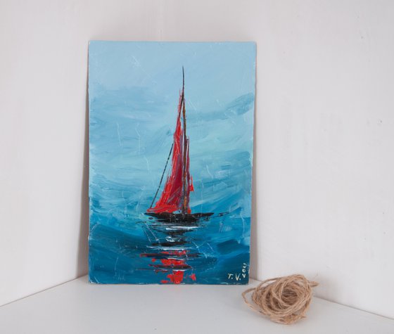 Sailboat. Oil painting. Seascape.