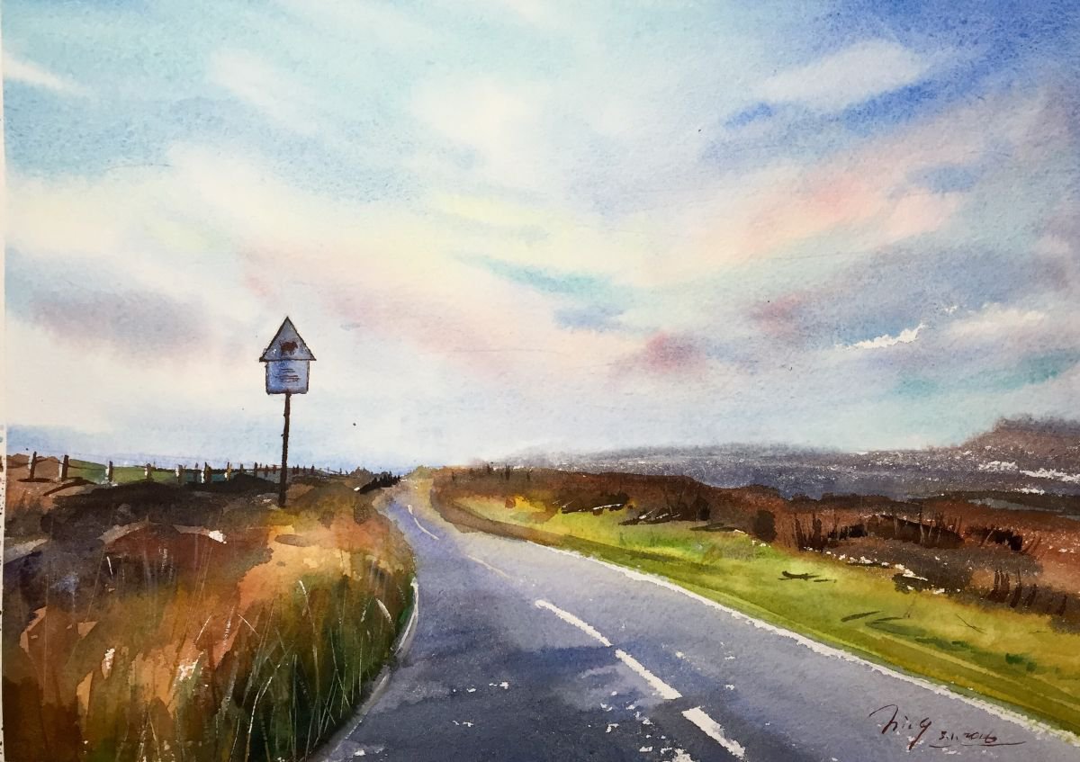 Impressionistic Landscape Watercolour By Jing Chen, 15 X 11, On The Road, Original Artwork