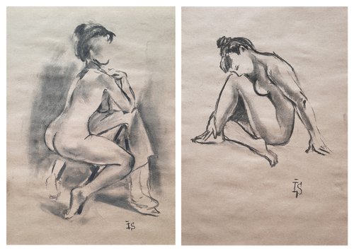 Julia №4. Set of 2 charcoal drawings. by Irina Sergeyeva