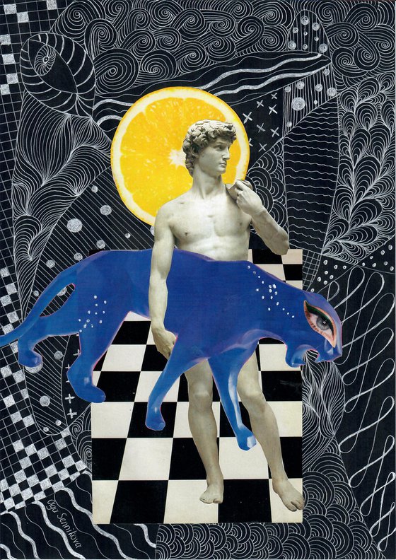 "David and panther" Collage surreal