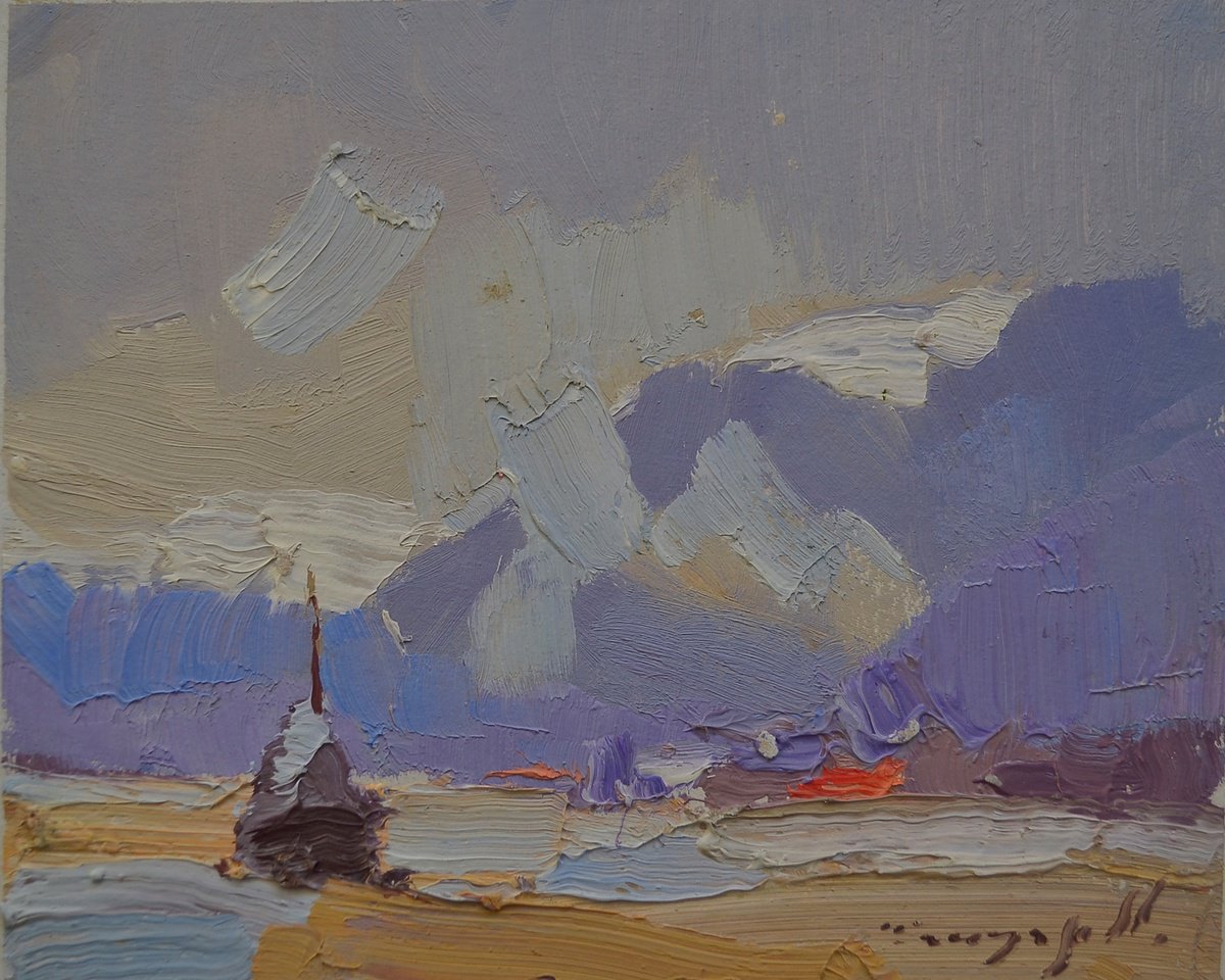 Impressionistic Landscape Oil Painting By Alexander Shandor, 10 X 8, Early Morning In Carpathians, Original Artwork