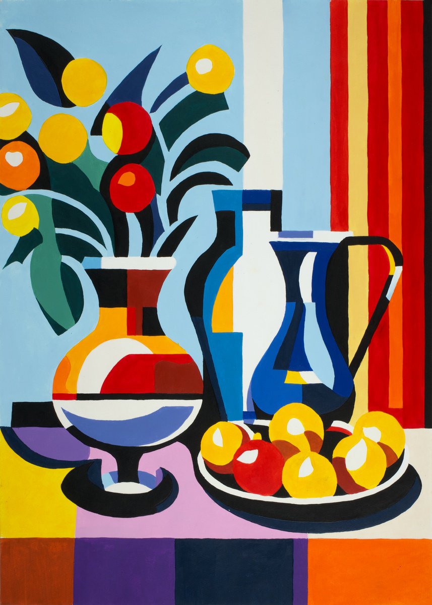 Illustrative Still Life Acrylic Painting By Kosta Morr, 12 X 17", Abstract Still-Life Xxxiii, Original Artwork