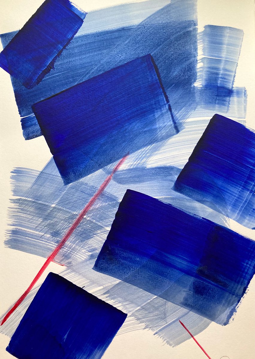 Abstract Drawing By Ryoko Minamitani, 17 X 24", Indigo Space #4, Original Artwork