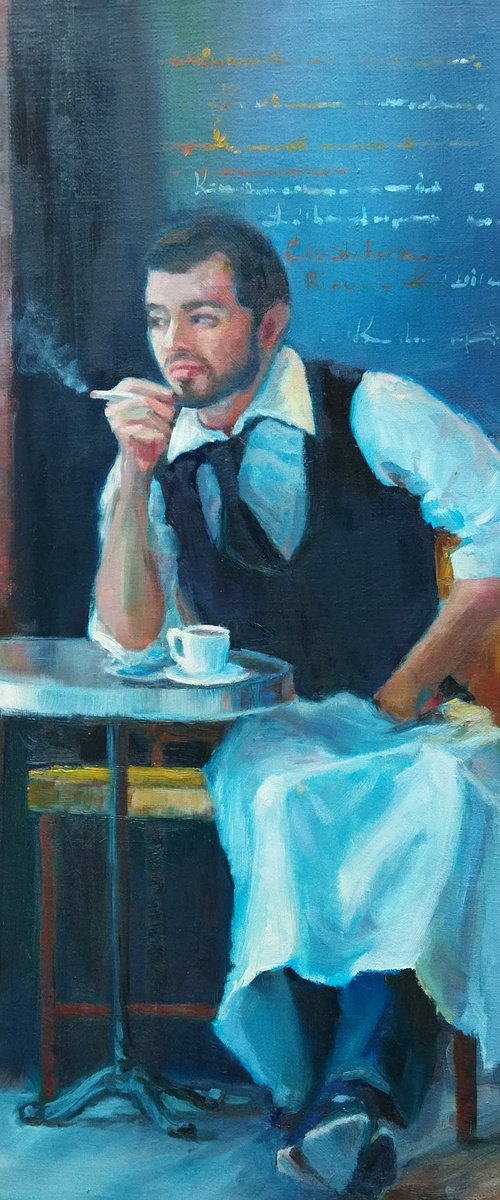Waiter's Quiet Moment by Ann Krasikova