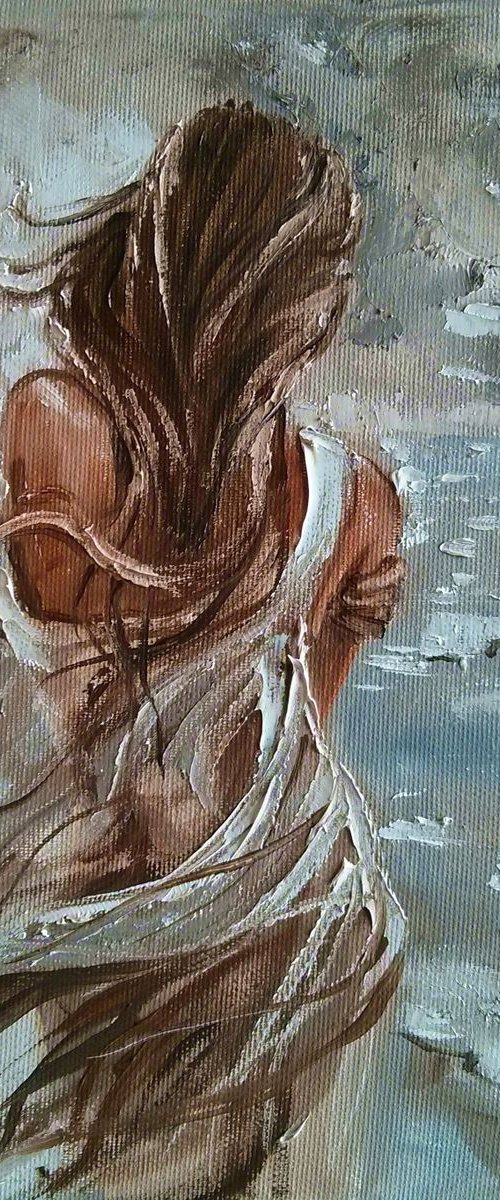 " WINDY ... " original painting sea lake autumn palette knife GIFT by Monika Luniak