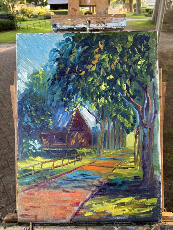 Dutch Countryside Alley at Sunset