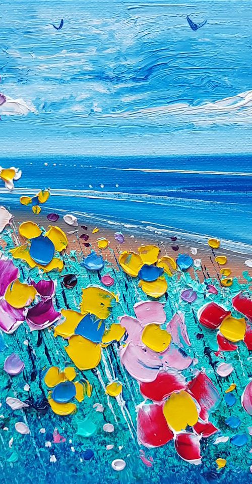 "Blue Beach & Flowers in Love" by Phil Broad