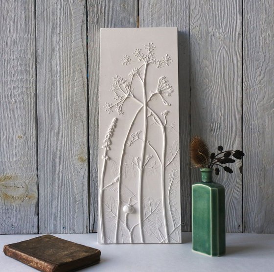 Cow Parsley, Budlia, Rosehip, Honeysuckle, Relief Plaster Plaque