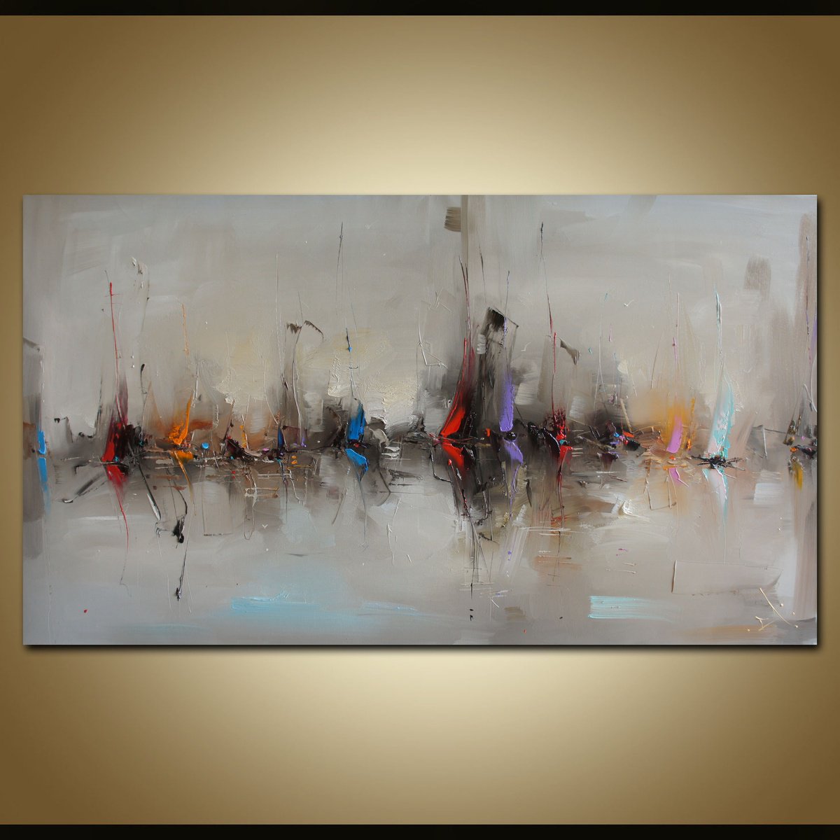 Abstract Landscape Oil Painting By Stanislav Lazarov, 59 X 33", Sea Decor, Original Artwork