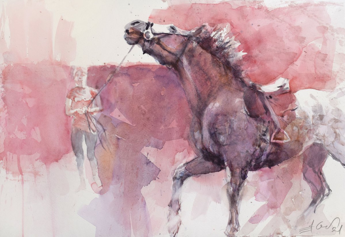 Horse in training by Goran igoli? Watercolors