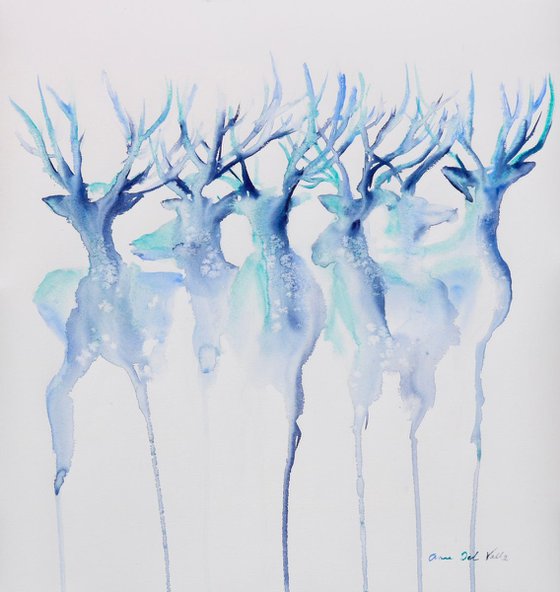 Deer painting large - "Winter Herd"