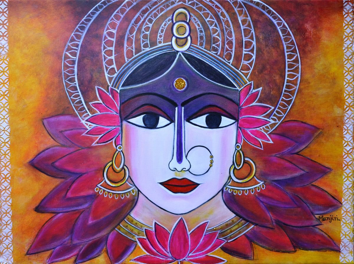 Goddess Lakshmi the giver of wealth and prosperity painting on canvas by Manjiri Kanvinde