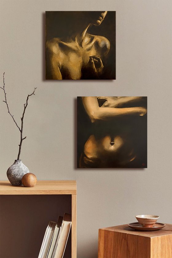 Truth and Lie - Concept Dark Nude Diptych