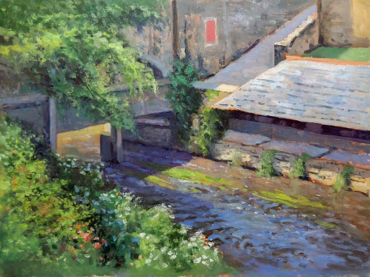 Impressionistic Cityscapes Oil Painting By Pascal Giroud, 16 X 12", Old Wash Houses At Vannes, Original Artwork