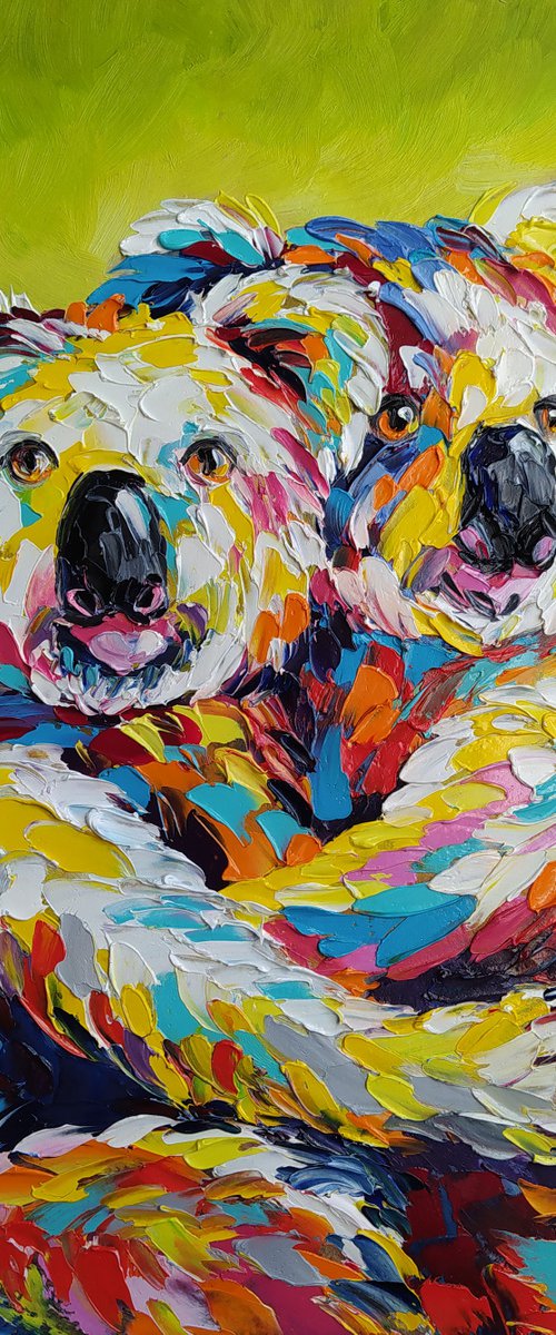 Koalas in love - oil painting, love, koala bear, Australia, lovers, koala, koala oil painting, animals, koala art, animals oil painting by Anastasia Kozorez