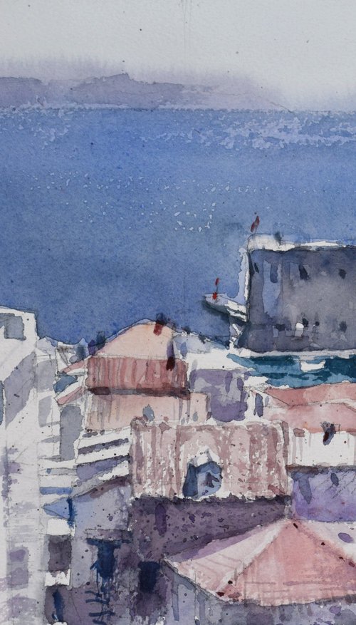 VIew from walls of Dubrovnik by Goran Žigolić Watercolors