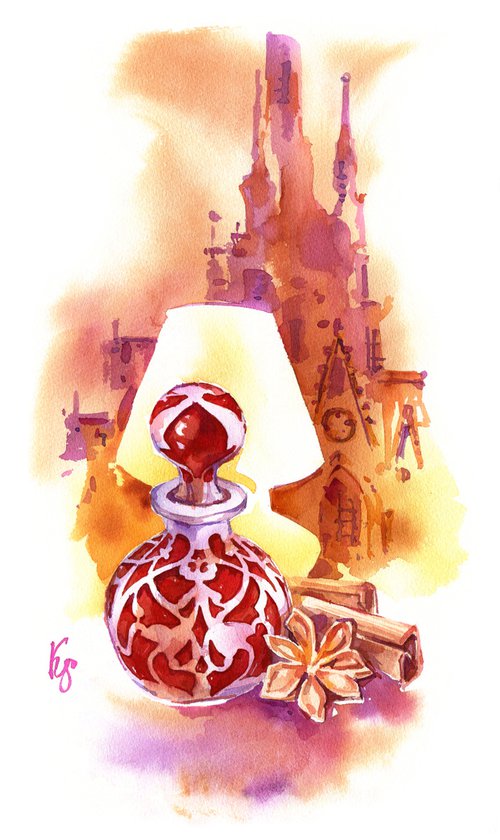 "Spicy smell of the evening" original watercolor artwork illustration by Ksenia Selianko