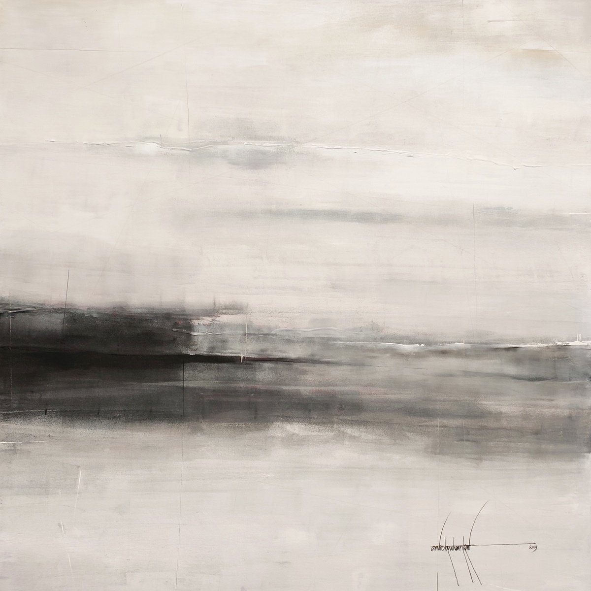 Abstract Landscape Acrylic Painting By Amrish Malvankar, 48 X 48, Silent Drift, Original Artwork