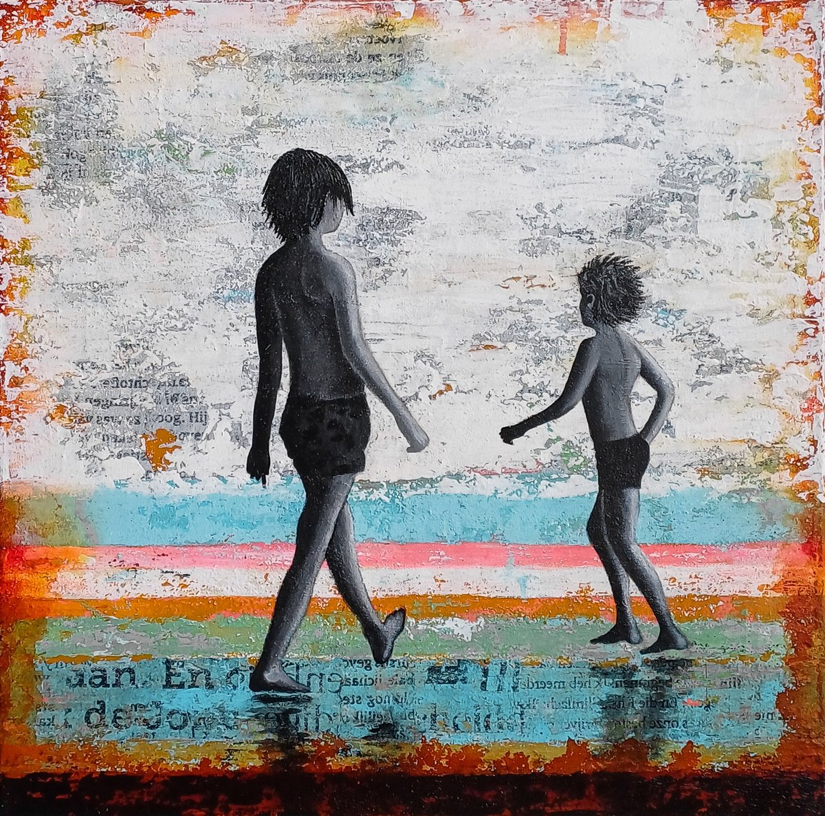 Urban And Pop Landscape Painting By Db Waterman, 20 X 20, Beach Boys, Original Artwork