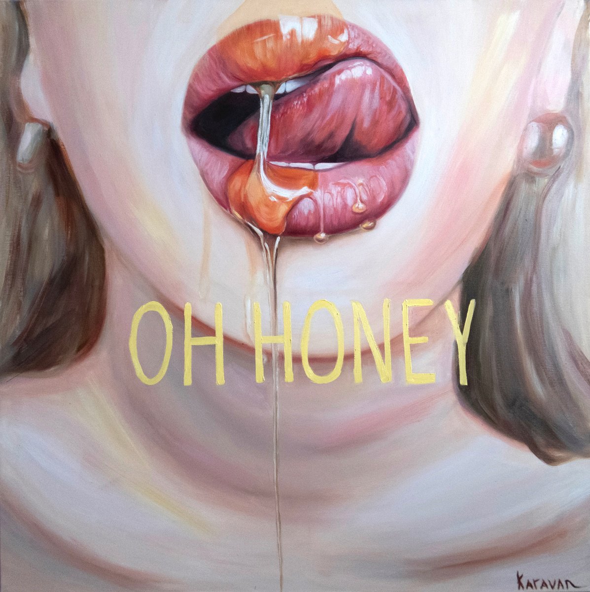 Urban And Pop Portrait Oil Painting By Nataliia Karavan, 39 X 39", Oh Honey, Original Artwork