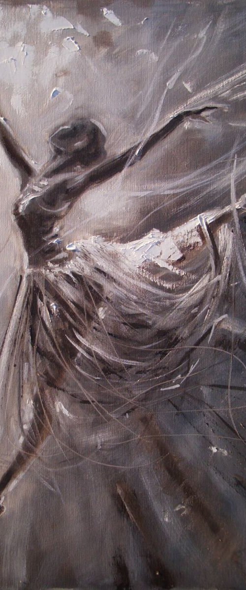 " MAGIC OF BALLET "- ballerina grey lihgt  ORIGINAL OIL PAINTING, GIFT, CHRISTMAS by Monika Luniak