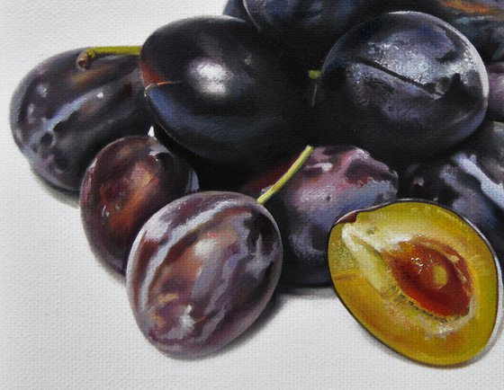 Still life with plums II , Original oil on canvas painting