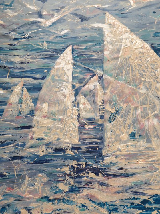 Large seascape painting 100x160 cm unstretched canvas "Sails" i009 art original artwork by artist Airinlea
