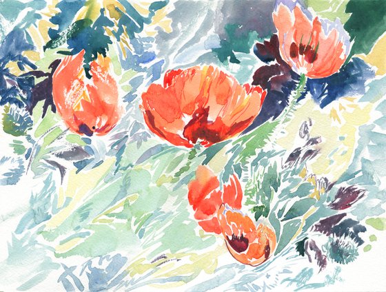 Poppies. Plein air watercolor