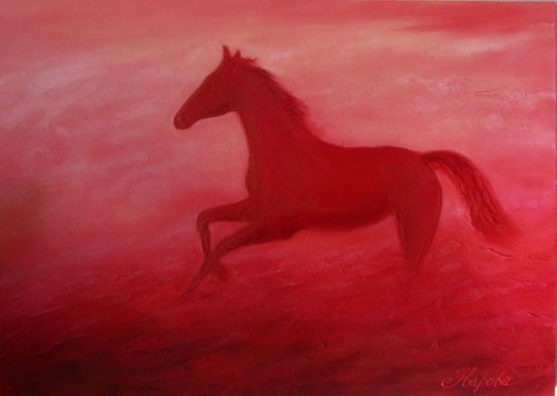 Red horse, Original artwork, 70x50 cm, FREE SHIPPING by Larissa Uvarova