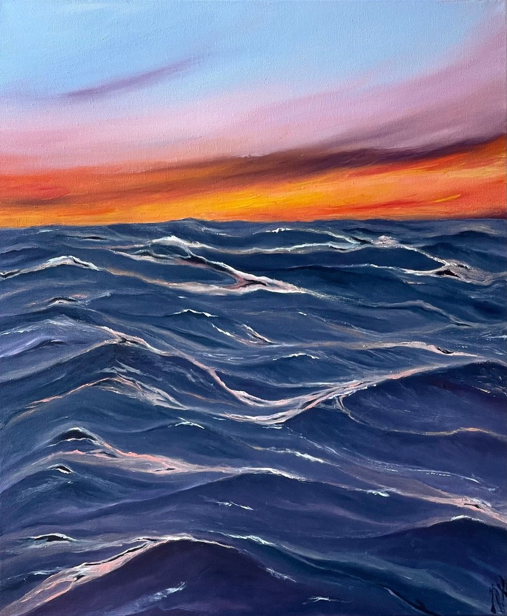 Expressive Landscape Oil Painting By Anastasiia Novitskaya, 20 X 24, Sunrise, Original Artwork