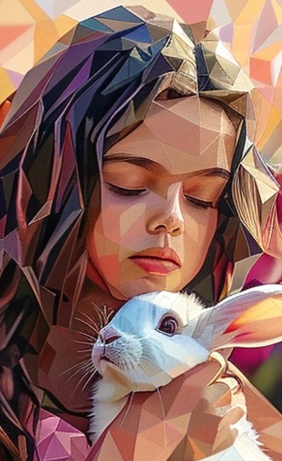 GIRL WITH RABBIT AND TULIPS