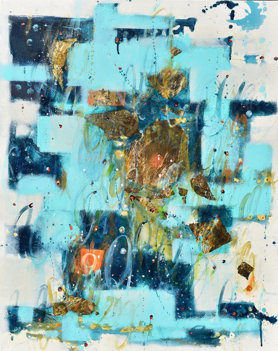 Geometric Abstract Acrylic Painting By Cynthia Ligeros, 24 X 30, Storm Moon Rising, Original Artwork