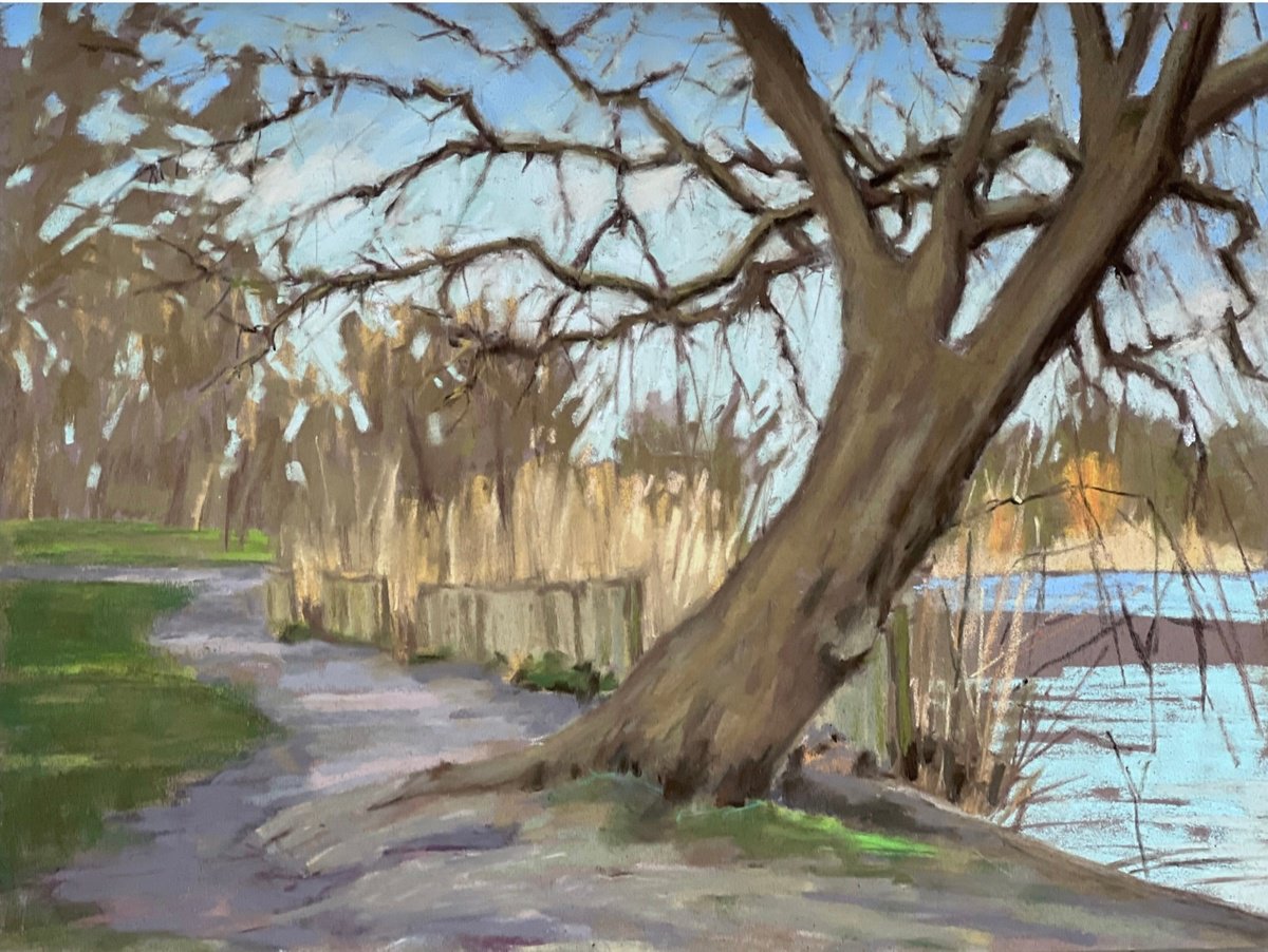 Impressionistic Landscape Pastel Drawing By Louise Gillard, 14 X 11", Tree On Clapham Common, Original Artwork