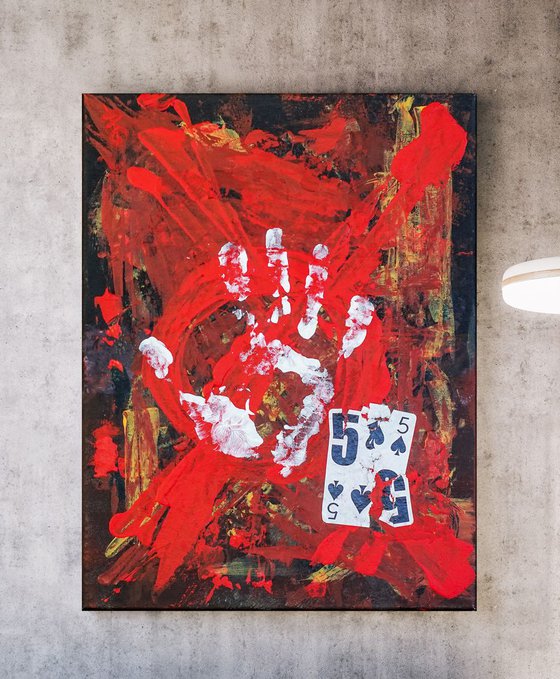 Take Five. ORIGINAL ABSTRACT PAINTING WITH PLAYING CARD