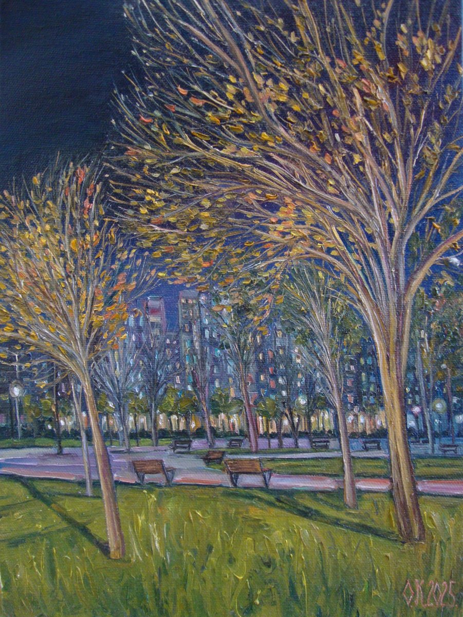 Impressionistic Cityscapes Oil Painting By Olga Knezevic, 12 X 16", Lovely Evening, Original Artwork